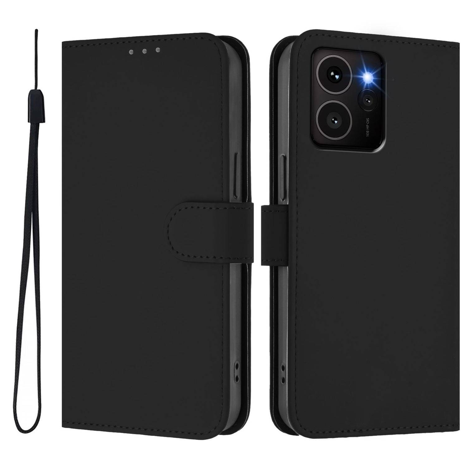 Für HMD Skyline Kunstleder Skin Feel Solid Color Tasche Hülle Lanyard Schwarz