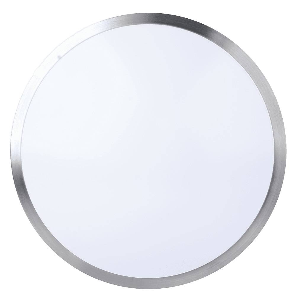 Runder silbergerahmter Spiegel mit einer leeren reflektierenden Oberfläche auf weißem Hintergrund.