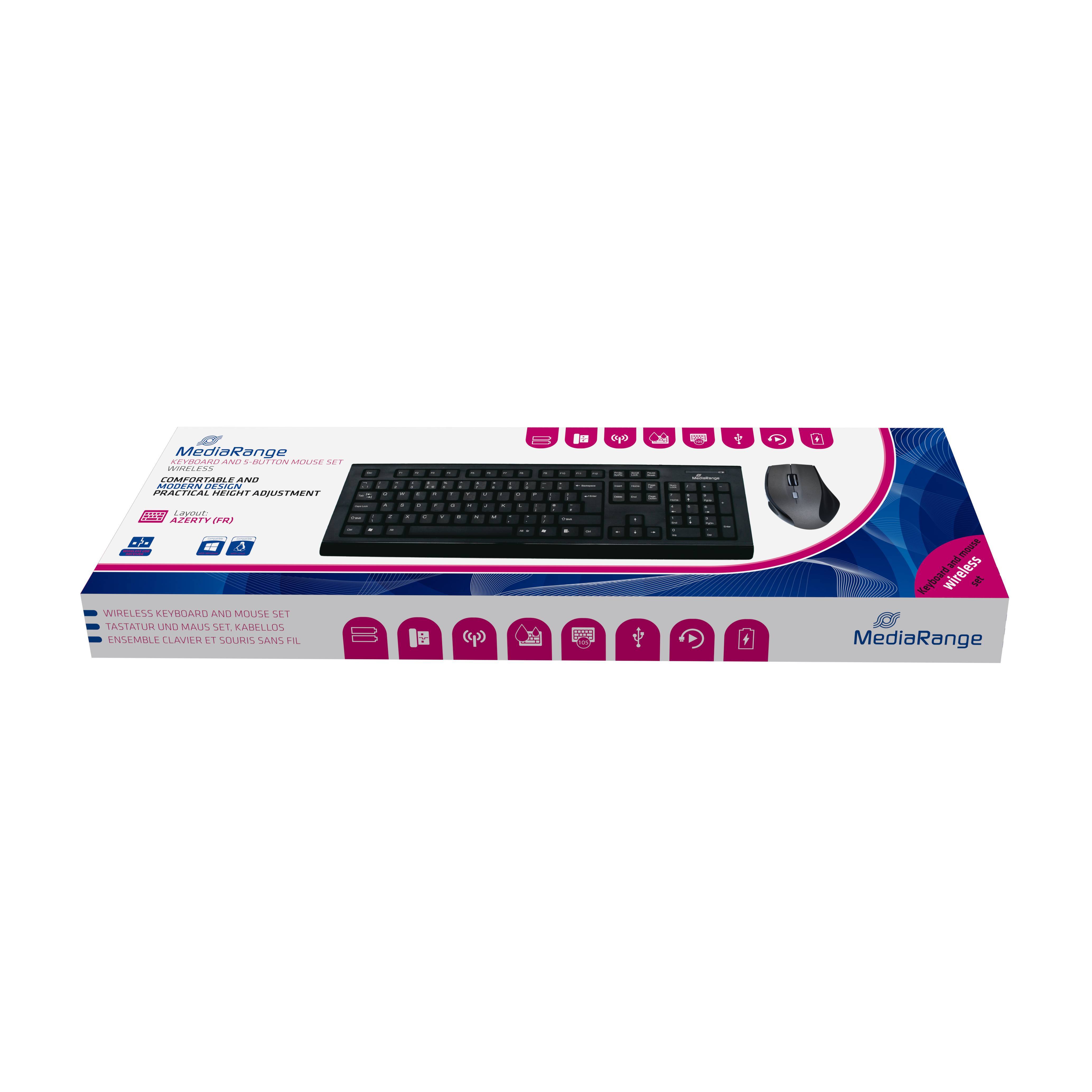 MediaRange Tastatur-Set + optis. 5 Tasten Funk-Maus (FR) sw Eingabe / Ausgabe Mäuse & Tastaturen