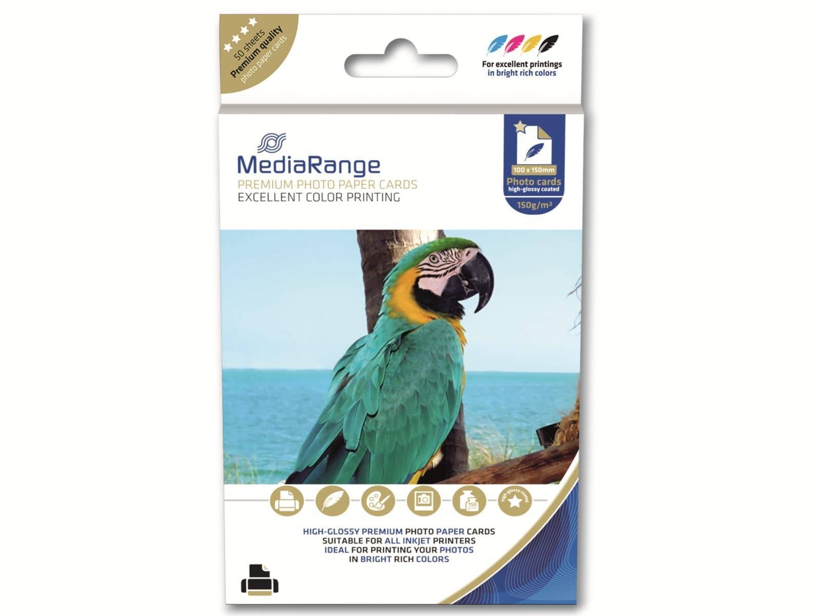 MediaRange Fotopapier hochglänzend 100x150mm 150g, 50 Blatt Multimedia-Technik Papier