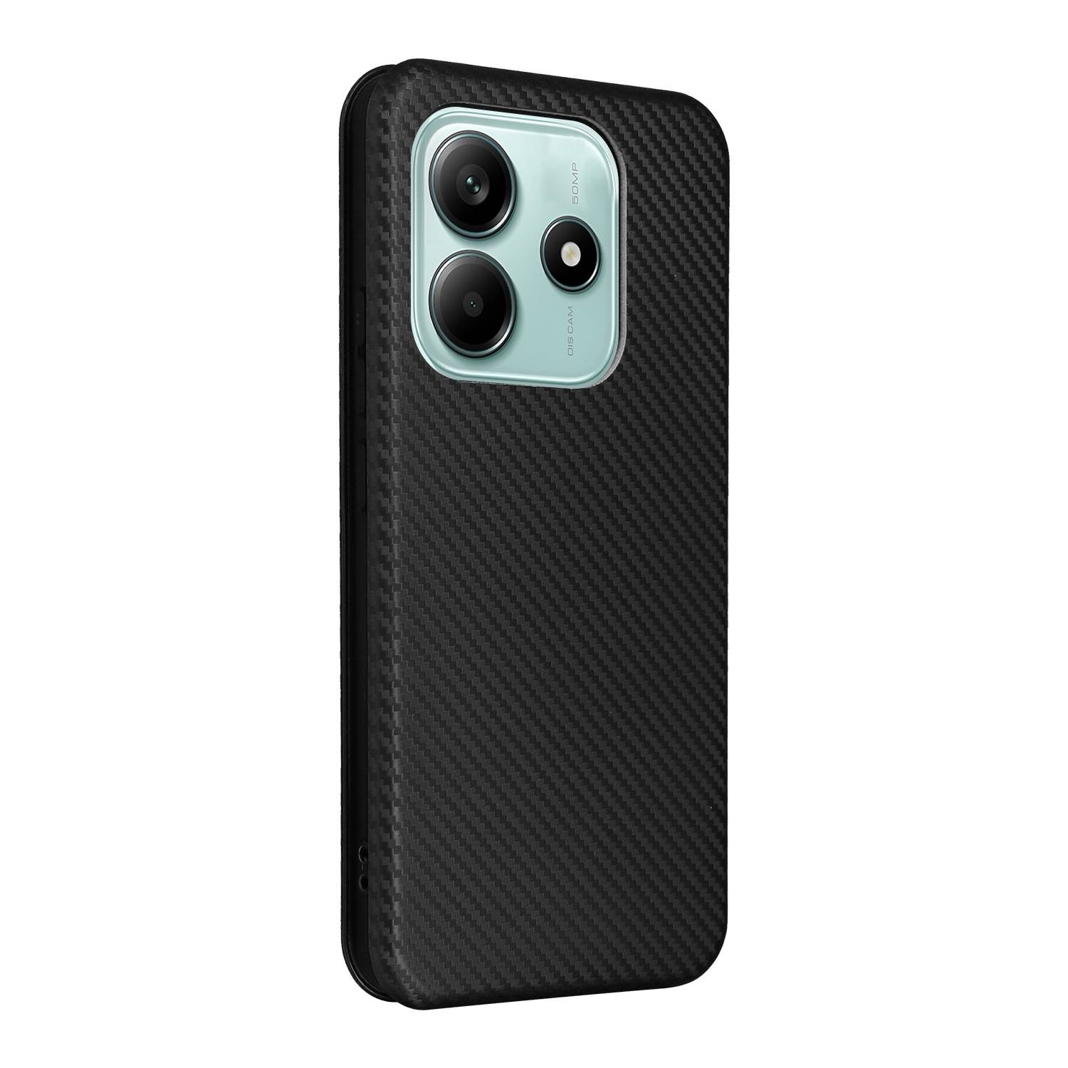 Für Xiaomi Redmi Note 14 4G Carbon Faser Hybrid Flip Design Schutz Hülle Schwarz