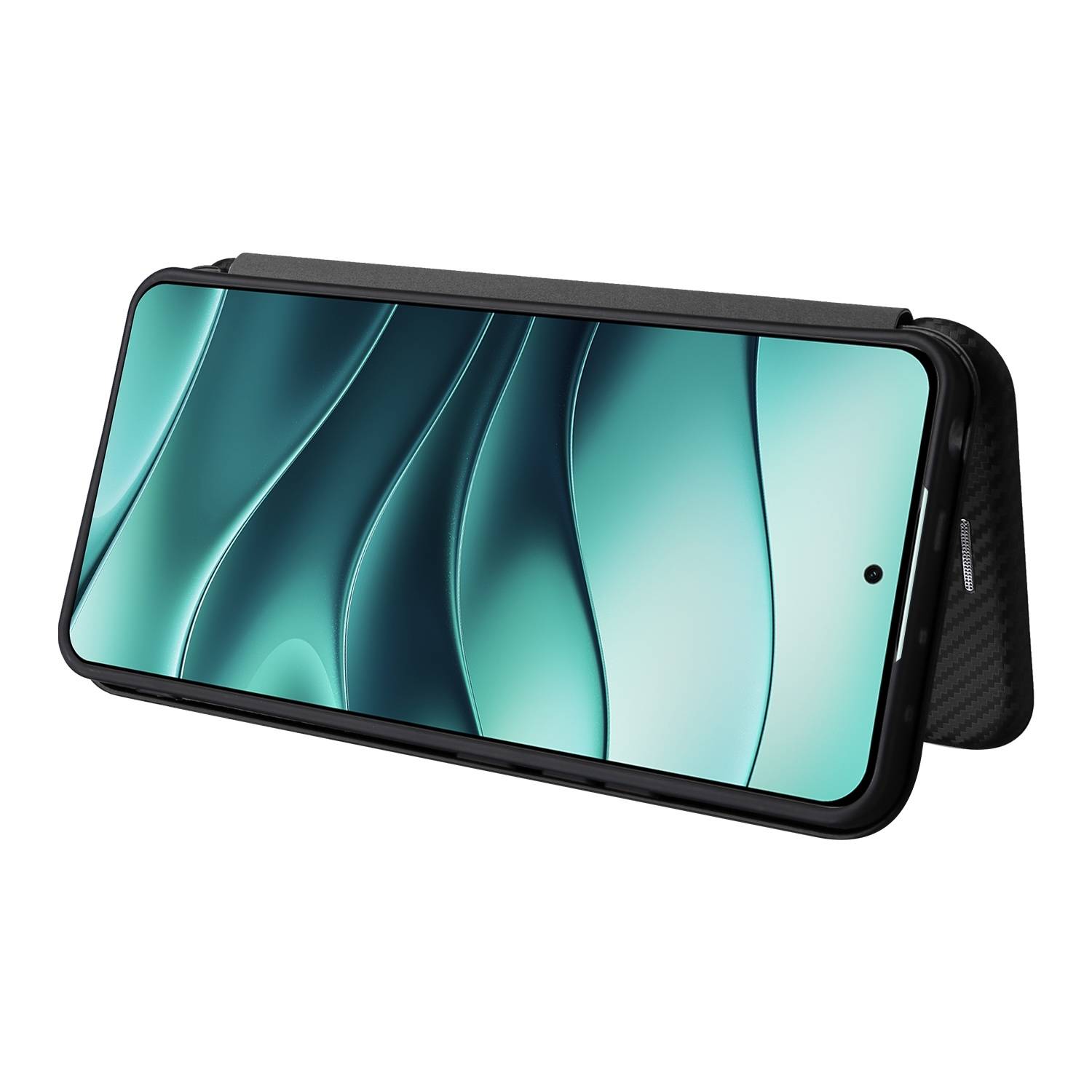 Für Xiaomi Redmi Note 14 4G Carbon Faser Hybrid Flip Design Schutz Hülle Schwarz