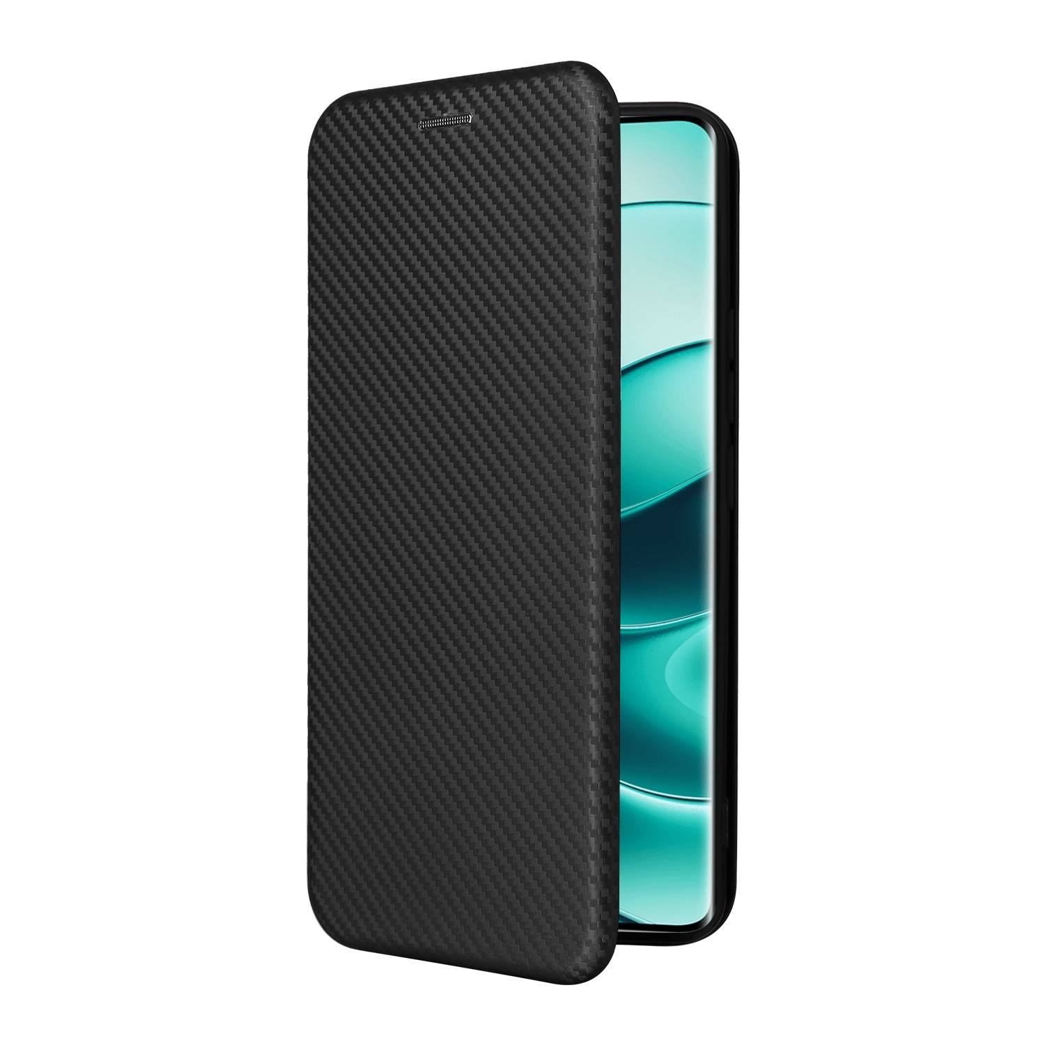 Für Xiaomi Redmi Note 14 Pro 4G Carbon Faser Flip Design Schutz Hülle Schwarz