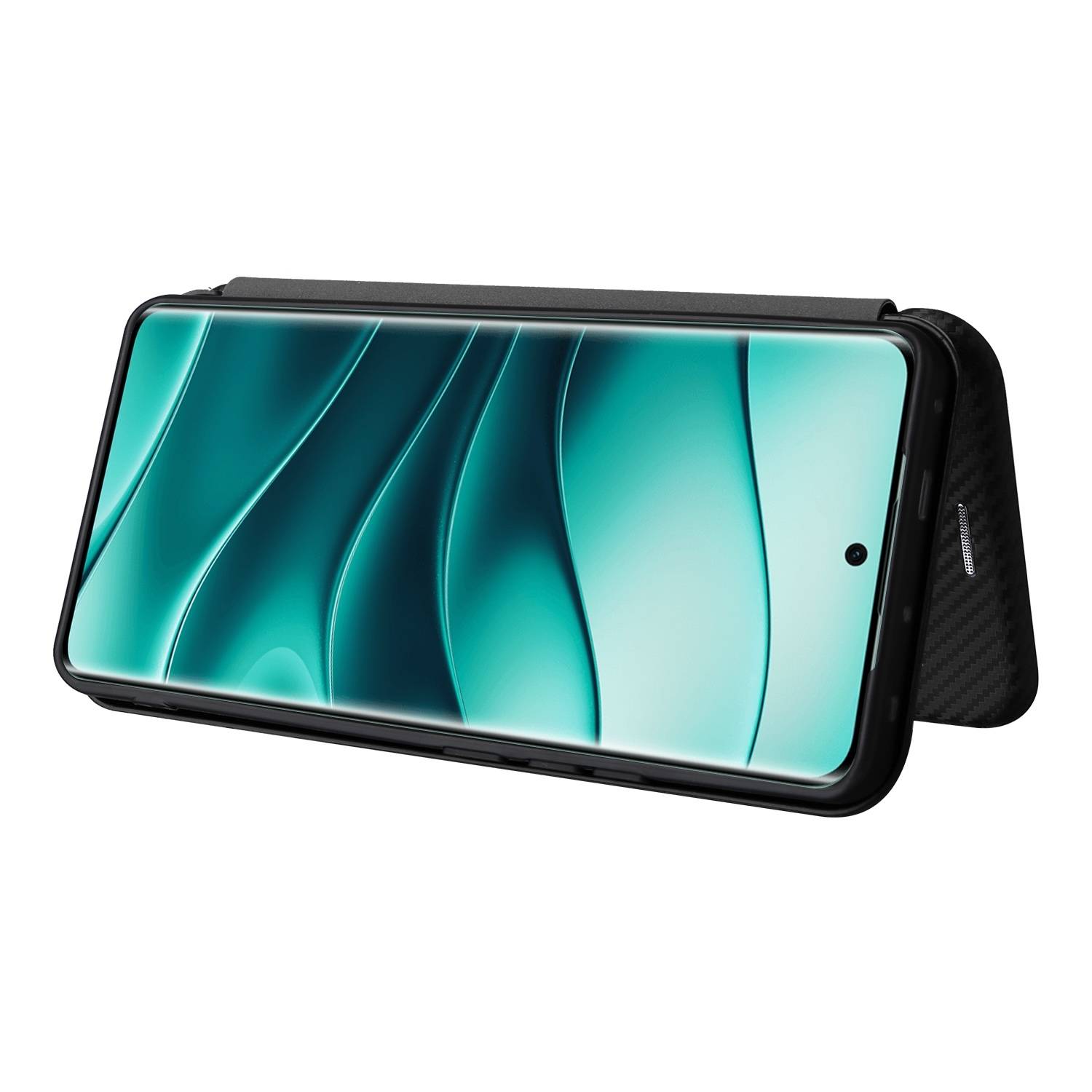 Für Xiaomi Redmi Note 14 Pro 4G Carbon Faser Flip Design Schutz Hülle Schwarz