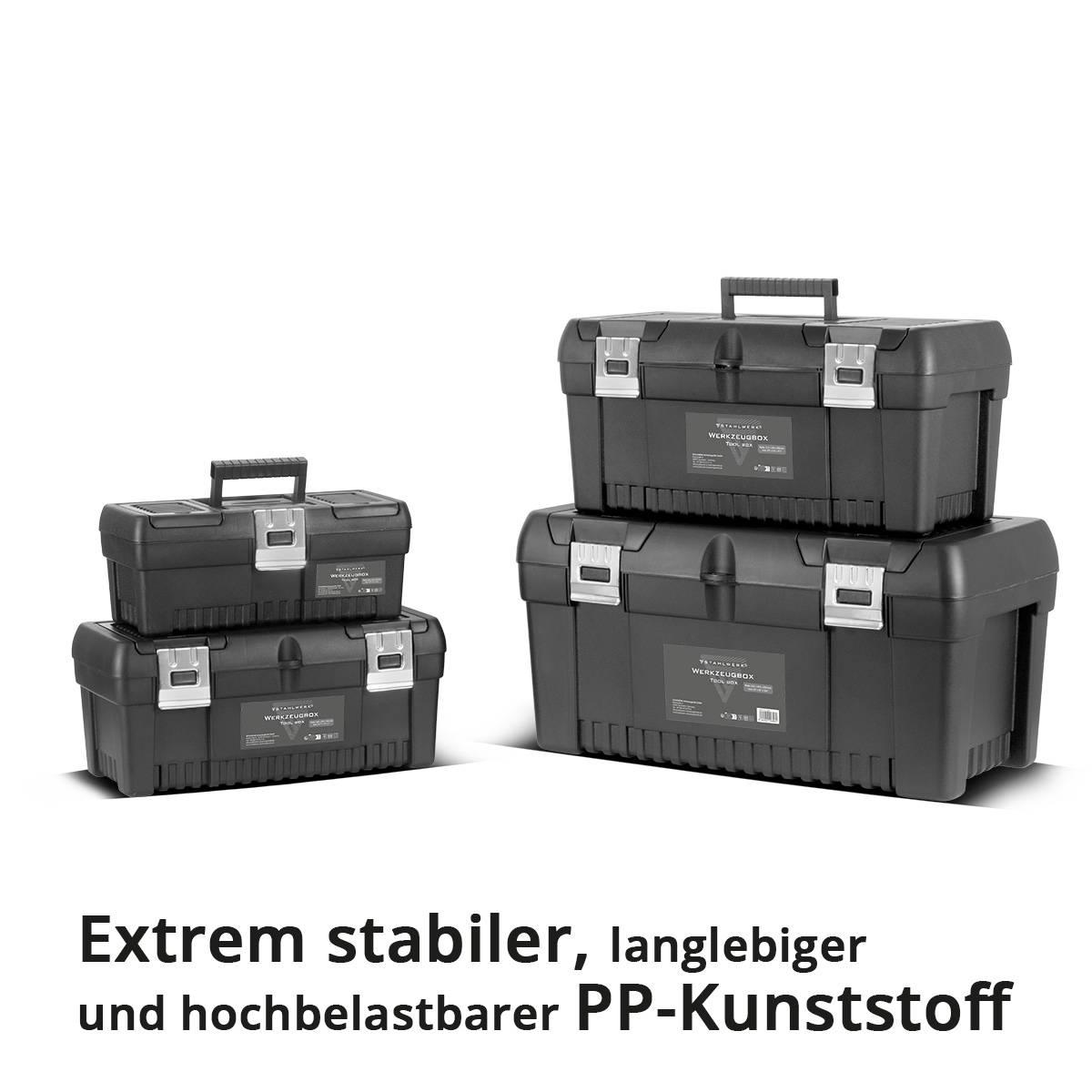 STAHLWERK Toolbox Set mit 4 leeren Werkzeugkisten Modul-System Sortimentsboxen