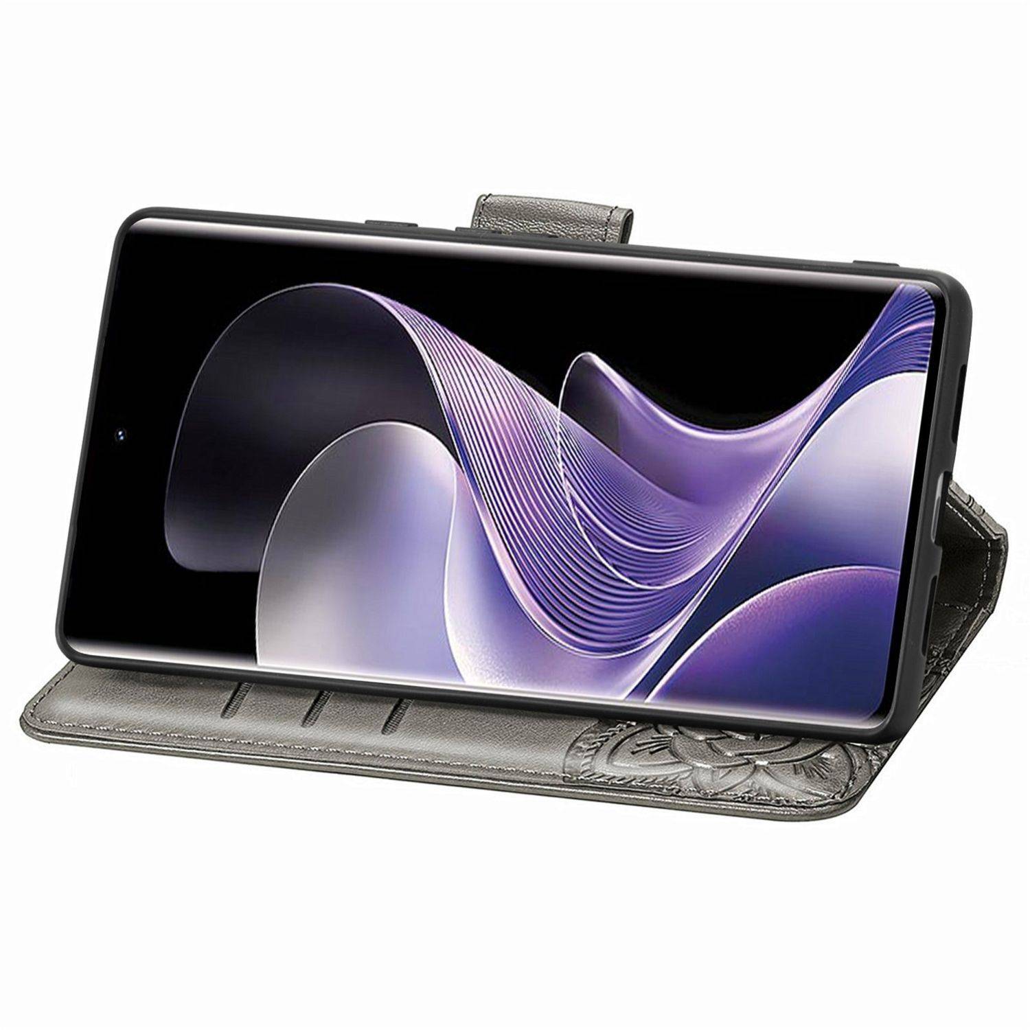 Für Xiaomi Redmi Note 14 Pro 5G Kunstleder Wallet Handy Tasche Schmetterling Design Hülle Etuis Grau