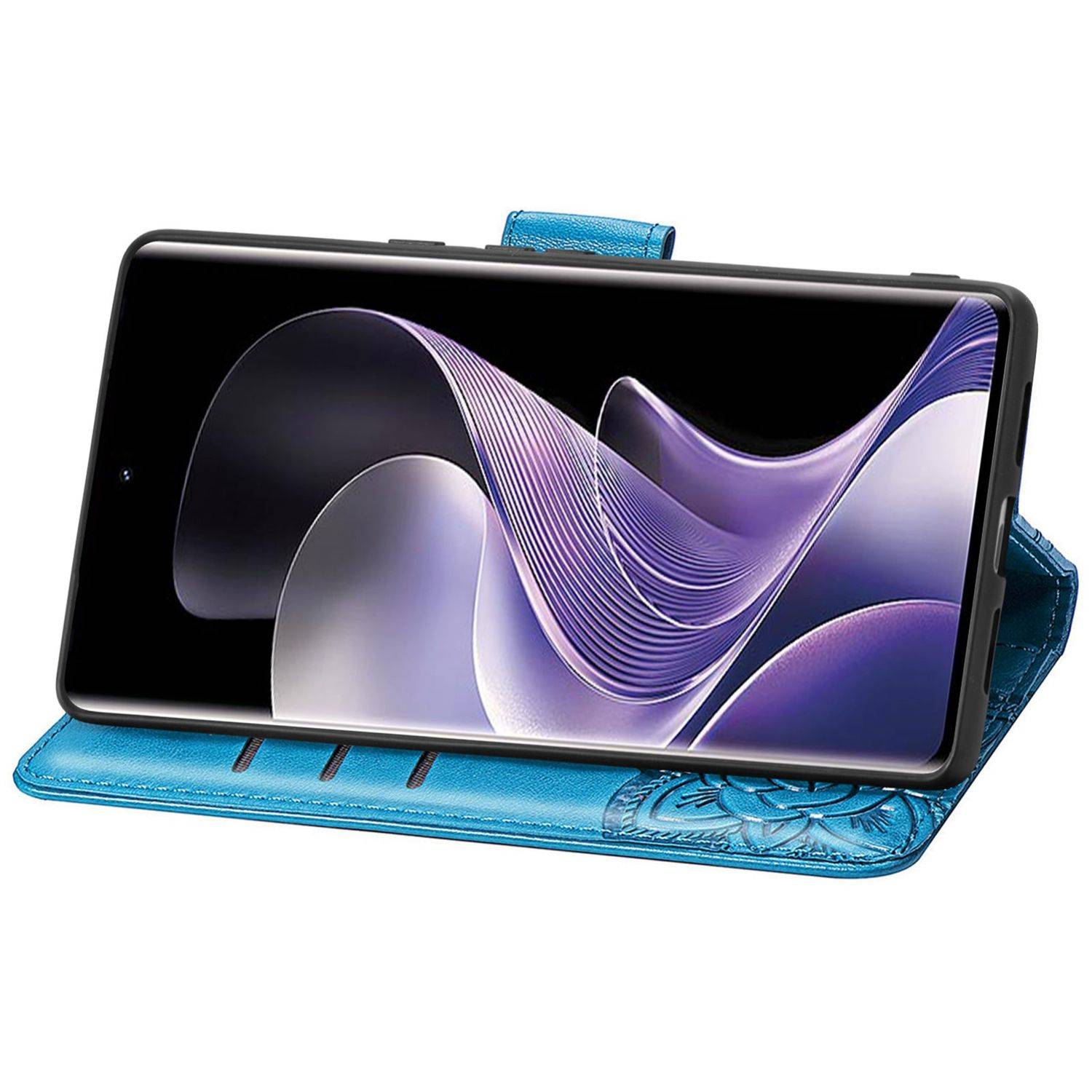 Für Xiaomi Redmi Note 14 Pro Plus 5G Kunstleder Wallet Handy Tasche Schmetterling Design Hülle Etuis Blau