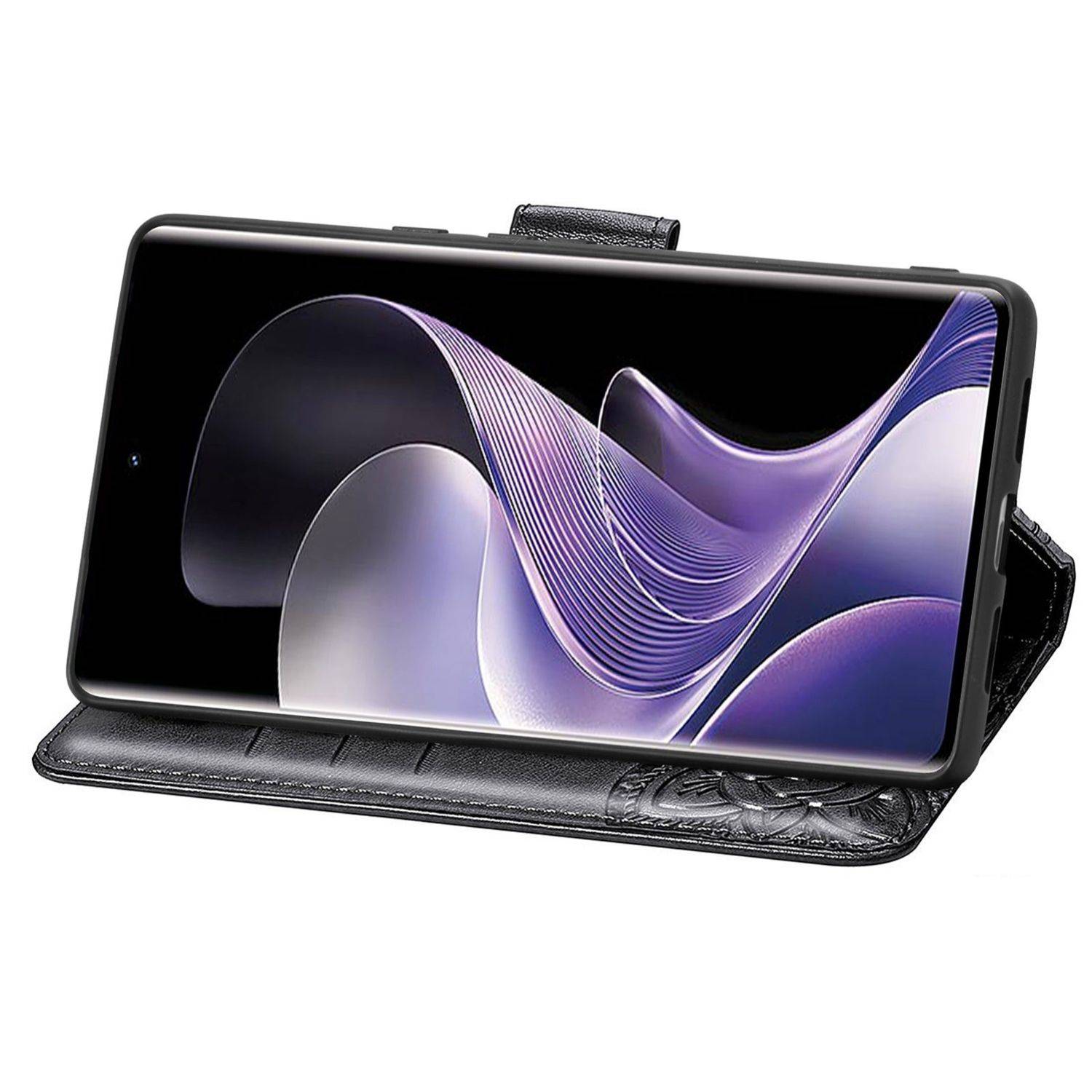 Für Xiaomi Redmi Note 14 Pro Plus 5G Kunstleder Wallet Handy Tasche Schmetterling Design Hülle Etuis Schwarz