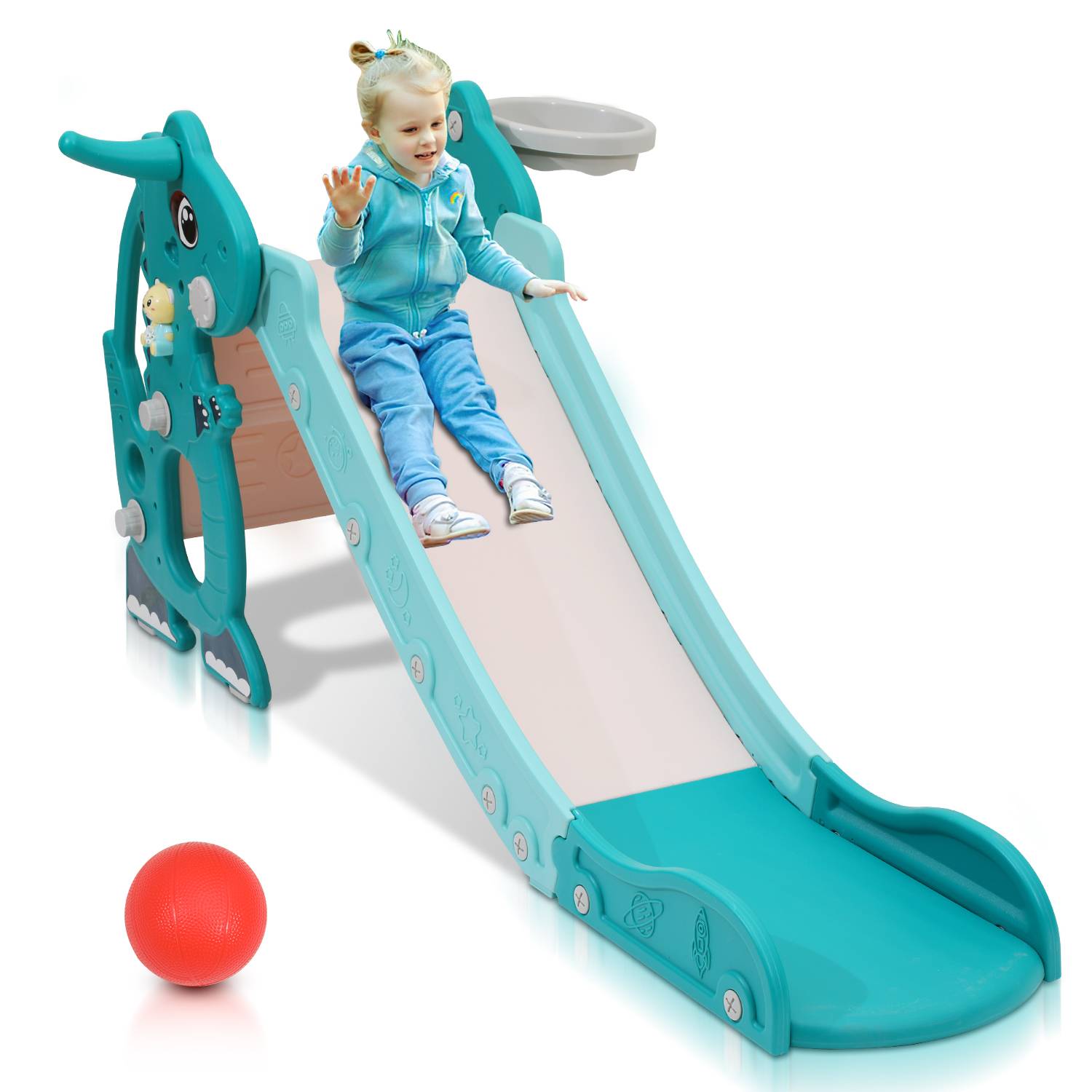 Kinderrutsche Wurfring Rutsche Outdoor Gartenrutsche 4 in 1 Wellenrutsche Slide