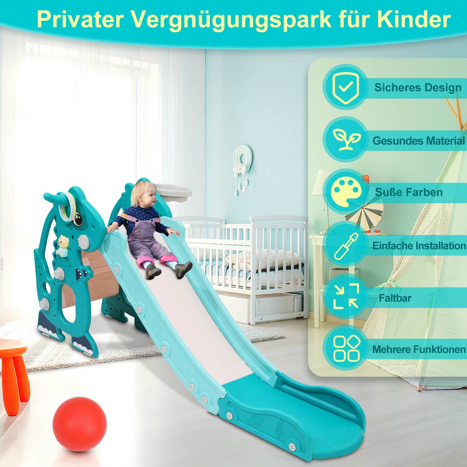 Kinderrutsche Wurfring Rutsche Outdoor Gartenrutsche 4 in 1 Wellenrutsche Slide