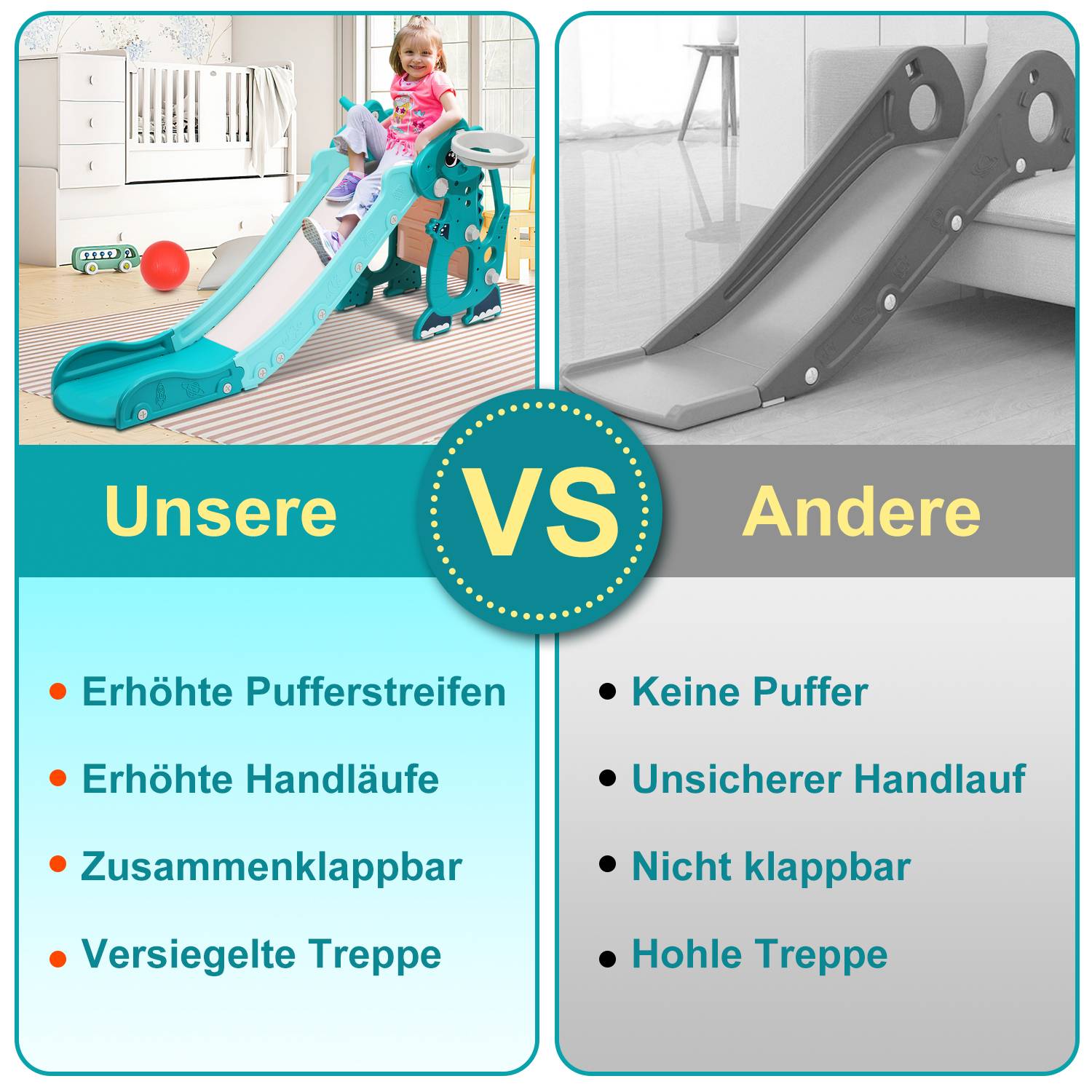 Kinderrutsche Wurfring Rutsche Outdoor Gartenrutsche 4 in 1 Wellenrutsche Slide
