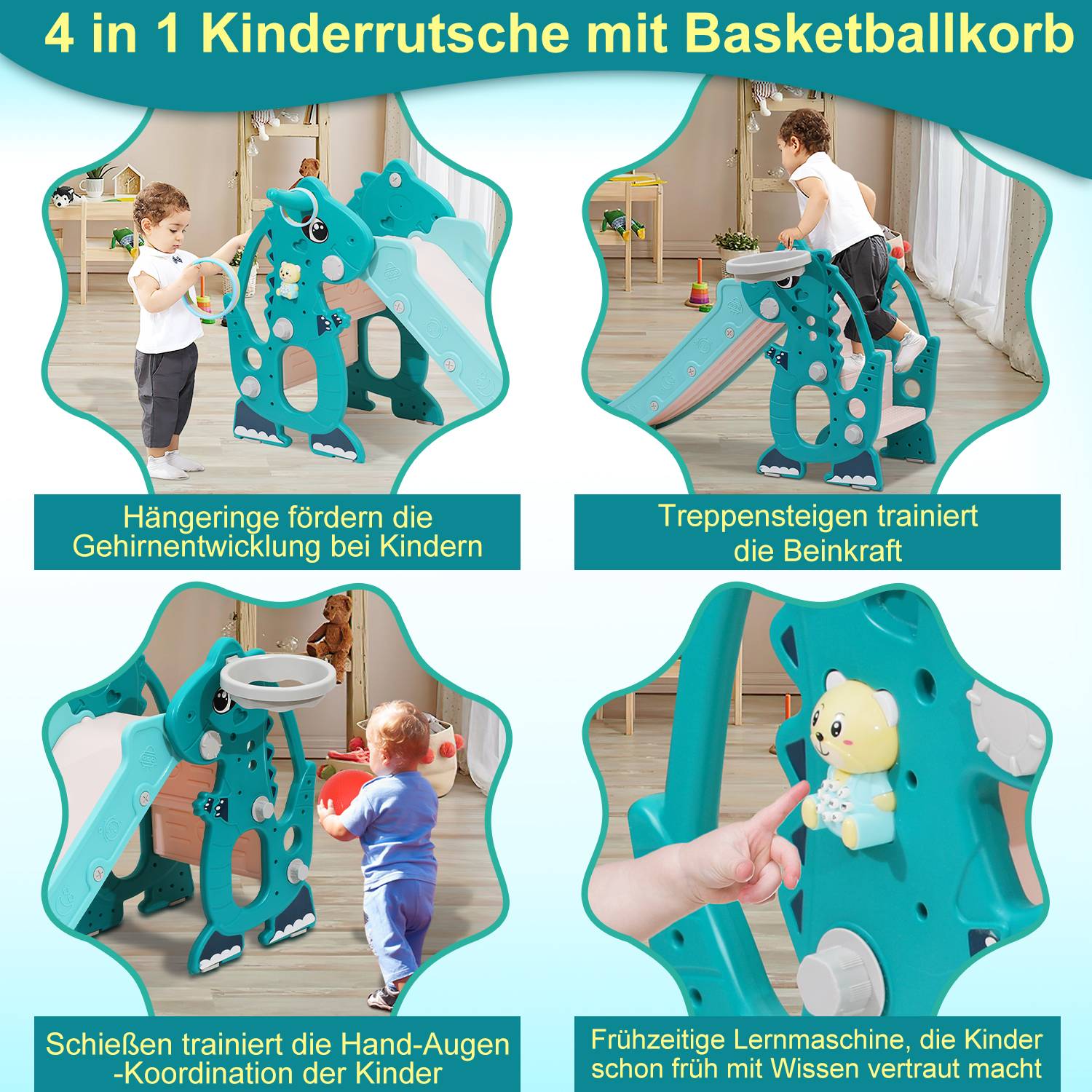 Kinderrutsche Wurfring Rutsche Outdoor Gartenrutsche 4 in 1 Wellenrutsche Slide