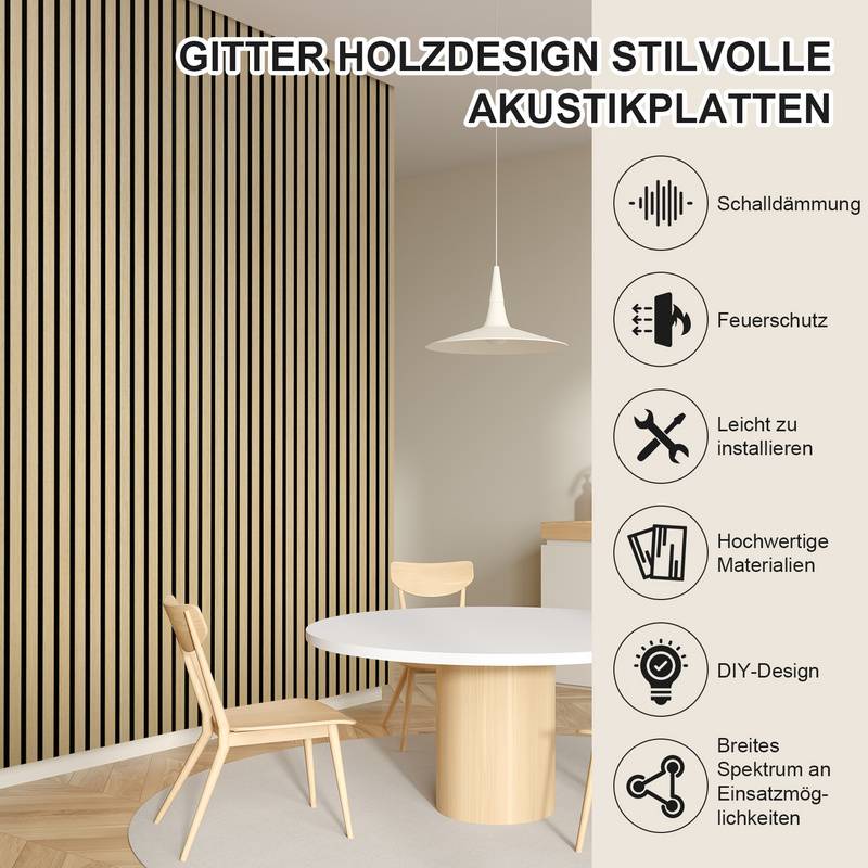 Akustikpaneel MDF Wandverkleidung Natur Akustik Wandpaneel Moderne Wandpaneele aus Holzfunier und Filz 120x60x2.1cm Hölzern