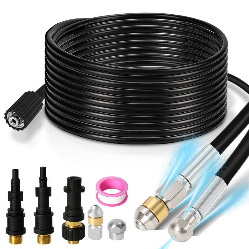 Rohrreinigungsschlauch 15 m / 160 bar/Geeignet für Hochdruckreiniger/Inklusive Adapter ersatz für Bajonett-Anschluss