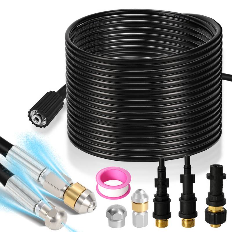 Rohrreinigungsschlauch 20 m / 160 bar/Geeignet für Hochdruckreiniger/Inklusive Adapter ersatz für Bajonett-Anschluss