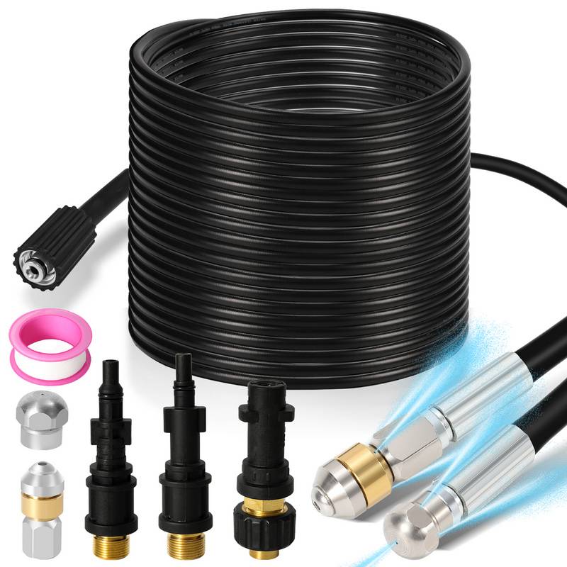 Rohrreinigungsschlauch 30 m / 160 bar/Geeignet für Hochdruckreiniger/Inklusive Adapter ersatz für Bajonett-Anschluss