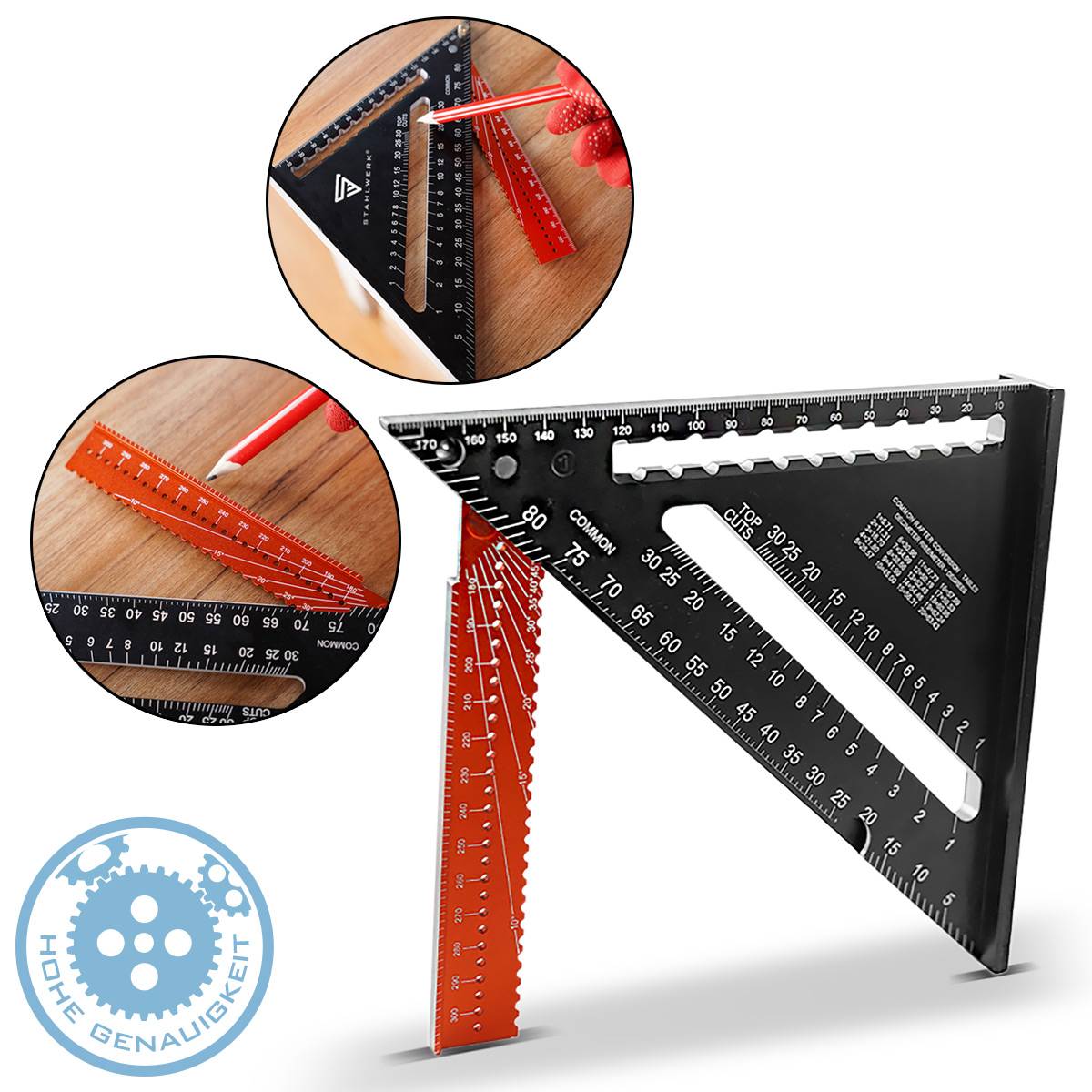 STAHLWERK Winkeldreieck mit Anschlag Aluminium-Winkelmesser Zimmermannswinkel