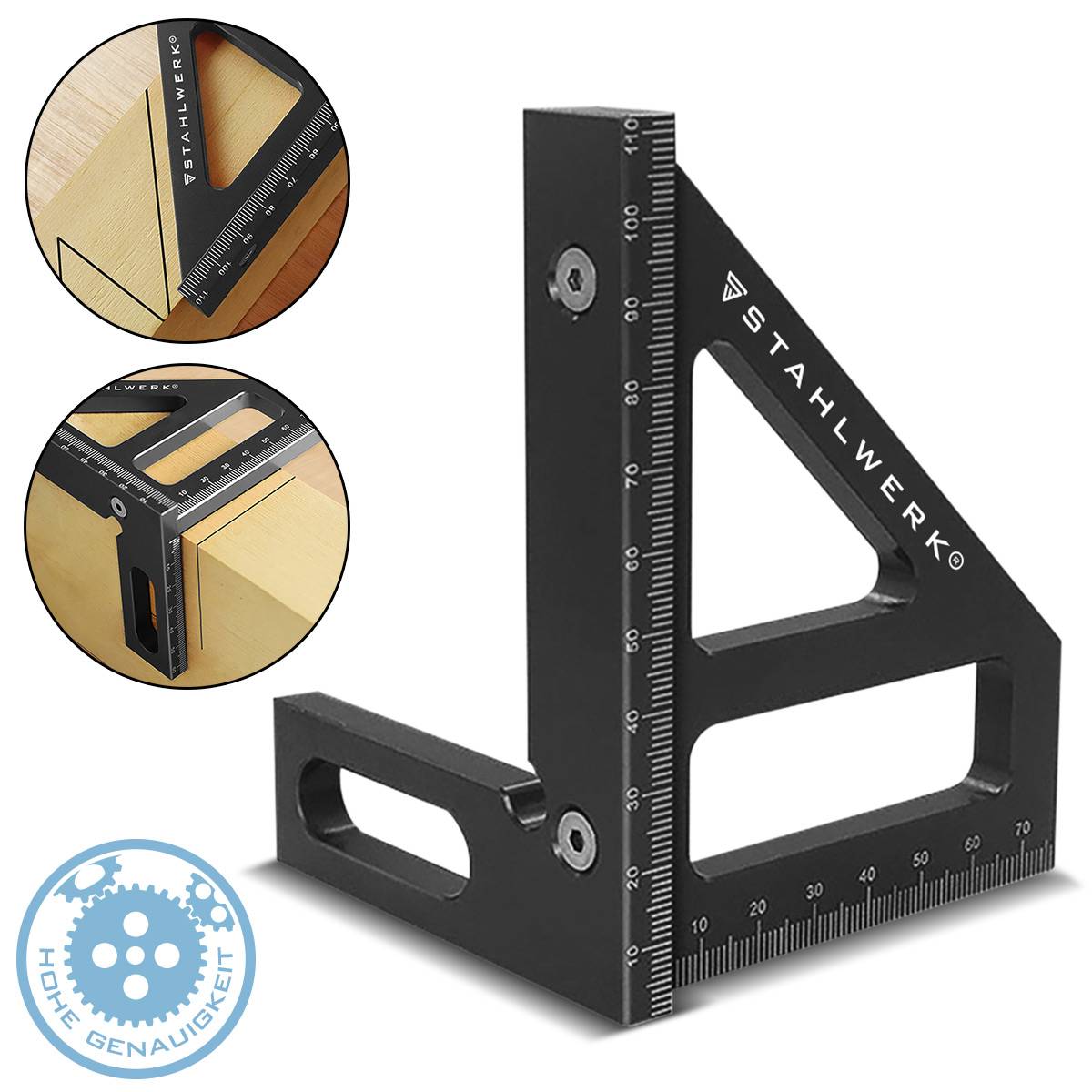 STAHLWERK Gehrungswinkel mit Anschlag 3D-Winkel Gehrungsdreieck Aluminium-Winkel