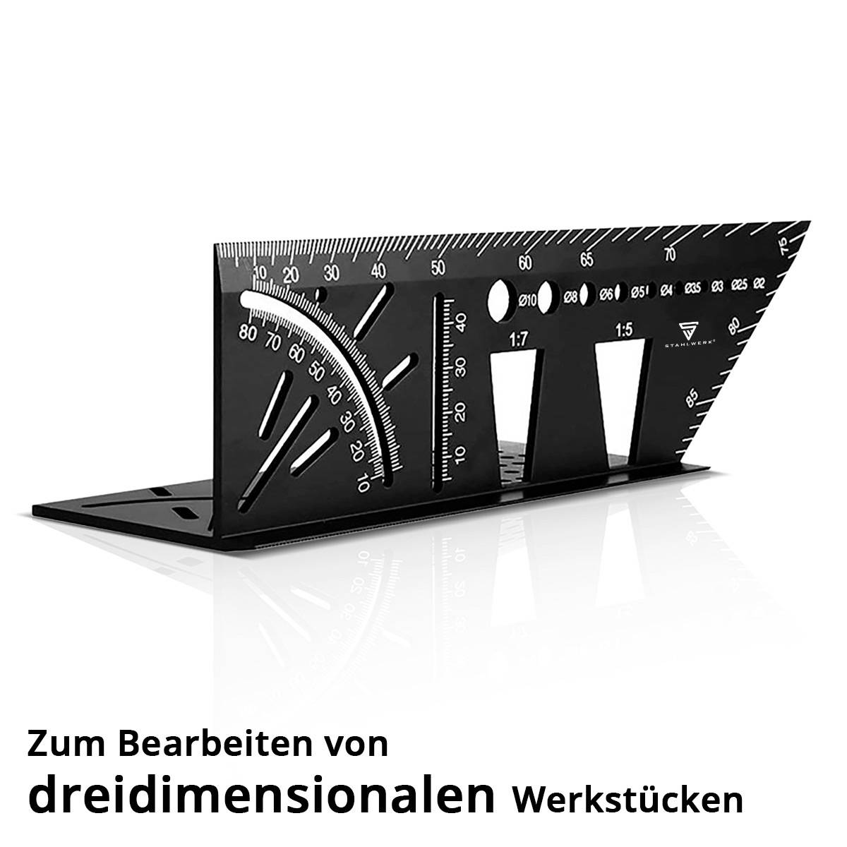 STAHLWERK 2er Set Gehrungswinkel-Lineal mit Anschlag und Bohrlehre 3D-Winkel