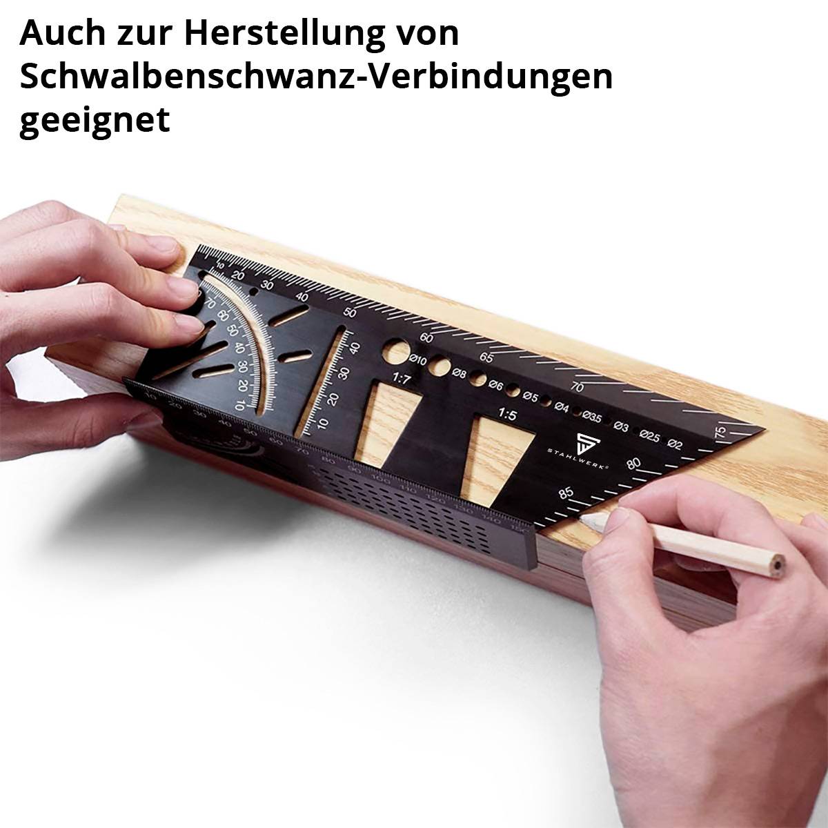 STAHLWERK 2er Set Gehrungswinkel-Lineal mit Anschlag und Bohrlehre 3D-Winkel