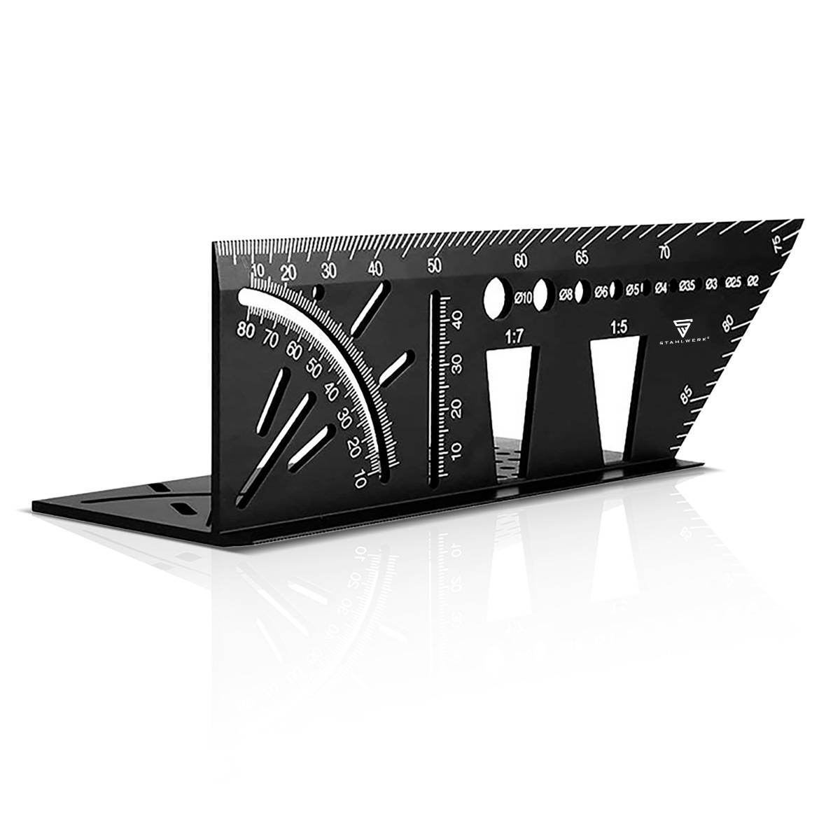 STAHLWERK 2er Set Gehrungswinkel-Lineal mit Anschlag und Bohrlehre 3D-Winkel
