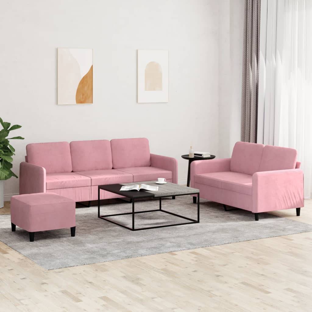 vidaXL 3-tlg. Sofagarnitur Rosa Samt