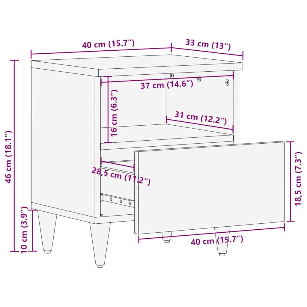 vidaXL Nachttische 2 Stück Hellgrau 40x33x46 cm Massivholz Mango