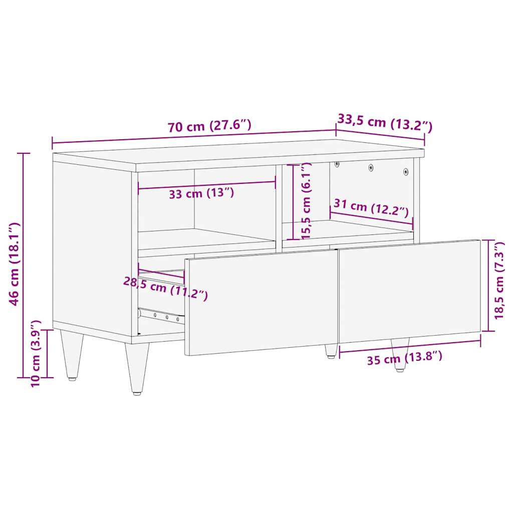 vidaXL TV-Schrank Hellgrau 70x33,5x46 cm Massivholz Mango