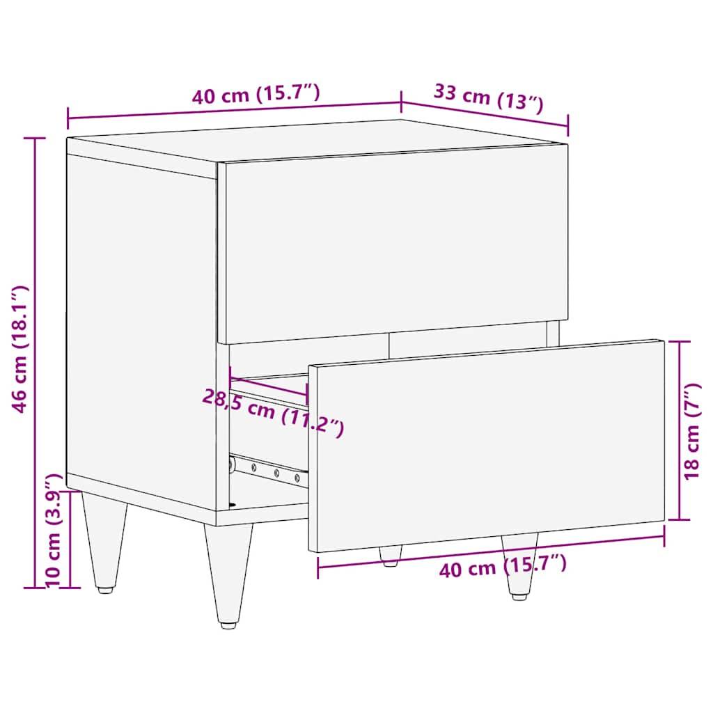 vidaXL Nachttische 2 Stück Hellgrau 40x33x46 cm Massivholz Mango