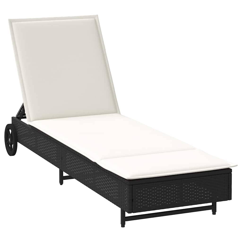 vidaXL Sonnenliege mit Rollen und Auflage Schwarz Poly Rattan