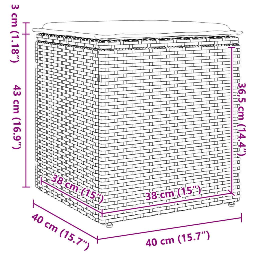 vidaXL Gartenhocker mit Kissen 2 Stk. Schwarz 40x40x43 cm Poly Rattan