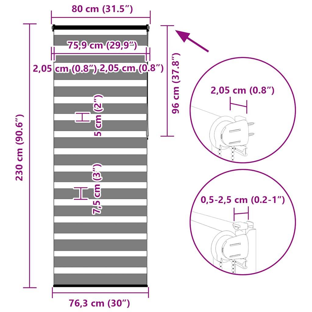 vidaXL Zebrarollo Dunkelgrau 80x230 cm Stoffbreite 75,9 cm Polyester