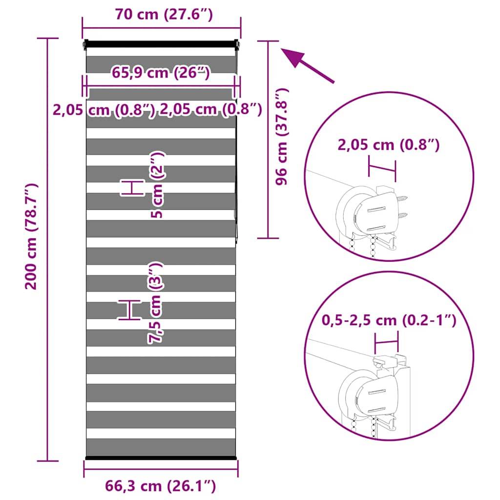 vidaXL Zebrarollo Dunkelgrau 70x200 cm Stoffbreite 65,9 cm Polyester