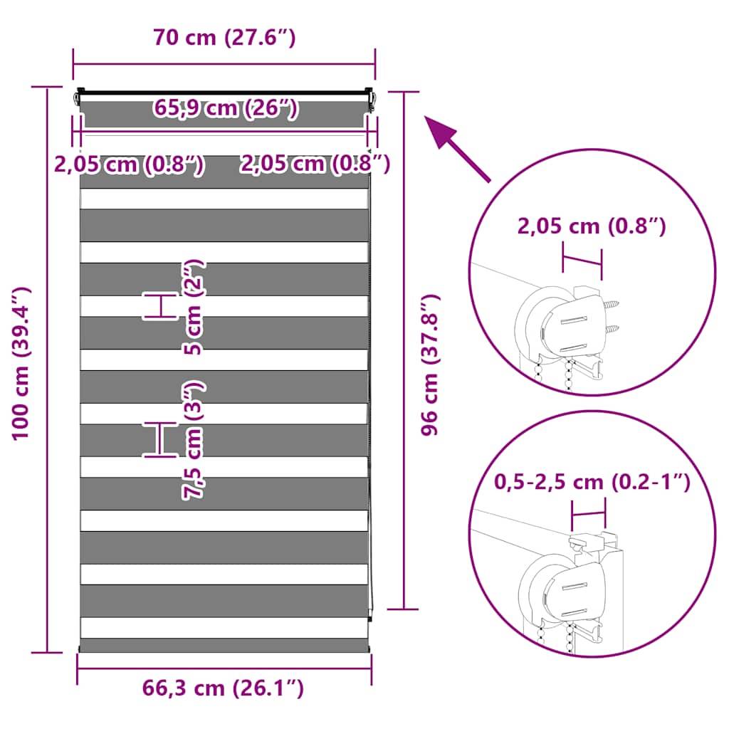 vidaXL Zebrarollo Dunkelgrau 70x100 cm Stoffbreite 65,9 cm Polyester