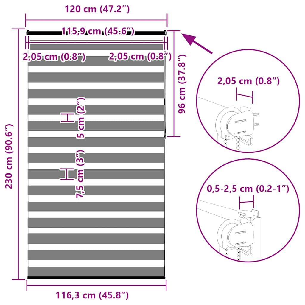 vidaXL Zebrarollo Schwarz 120x230 cm Stoffbreite 115,9 cm Polyester