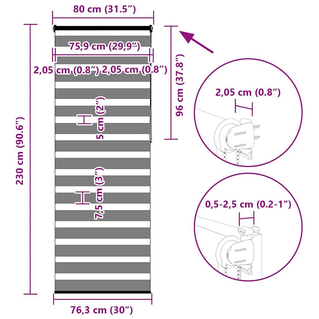 vidaXL Zebrarollo Braun 80x230 cm Stoffbreite 75,9 cm Polyester