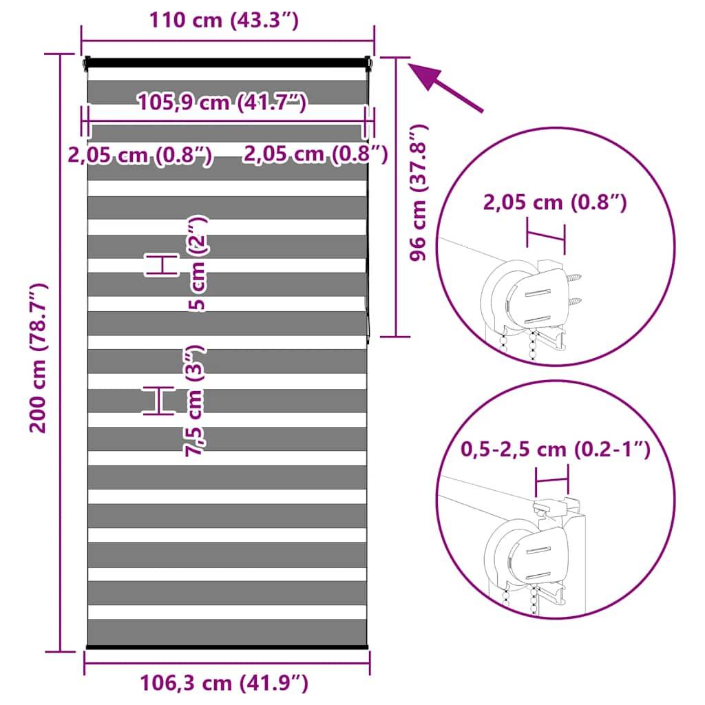 vidaXL Zebrarollo Dunkelgrau 110x200 cm Stoffbreite 105,9 cm Polyester
