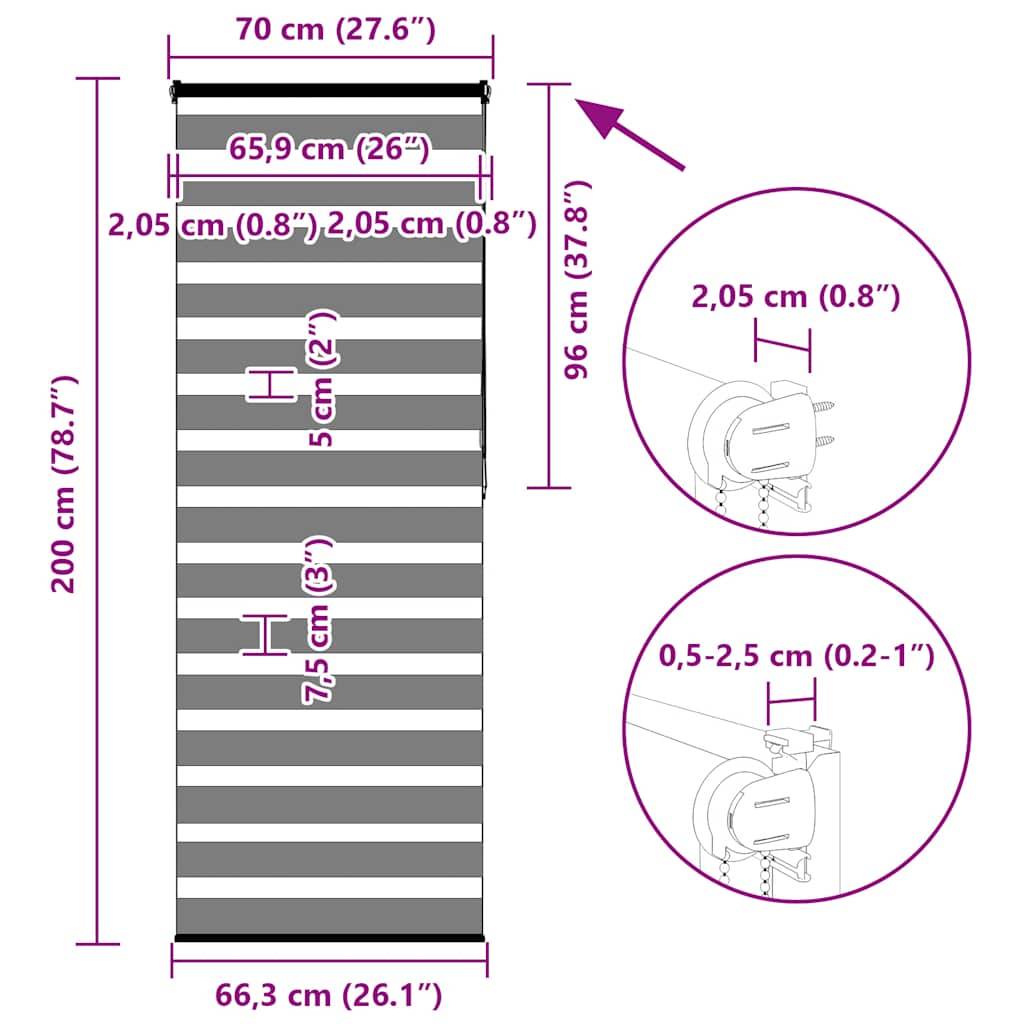 vidaXL Zebrarollo Braun 70x200 cm Stoffbreite 65,9 cm Polyester