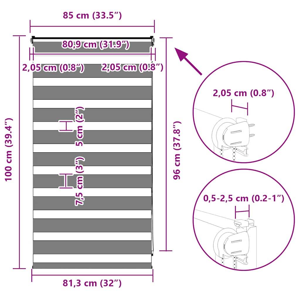 vidaXL Zebrarollo Hellgrau 85x100 cm Stoffbreite 80,9 cm Polyester
