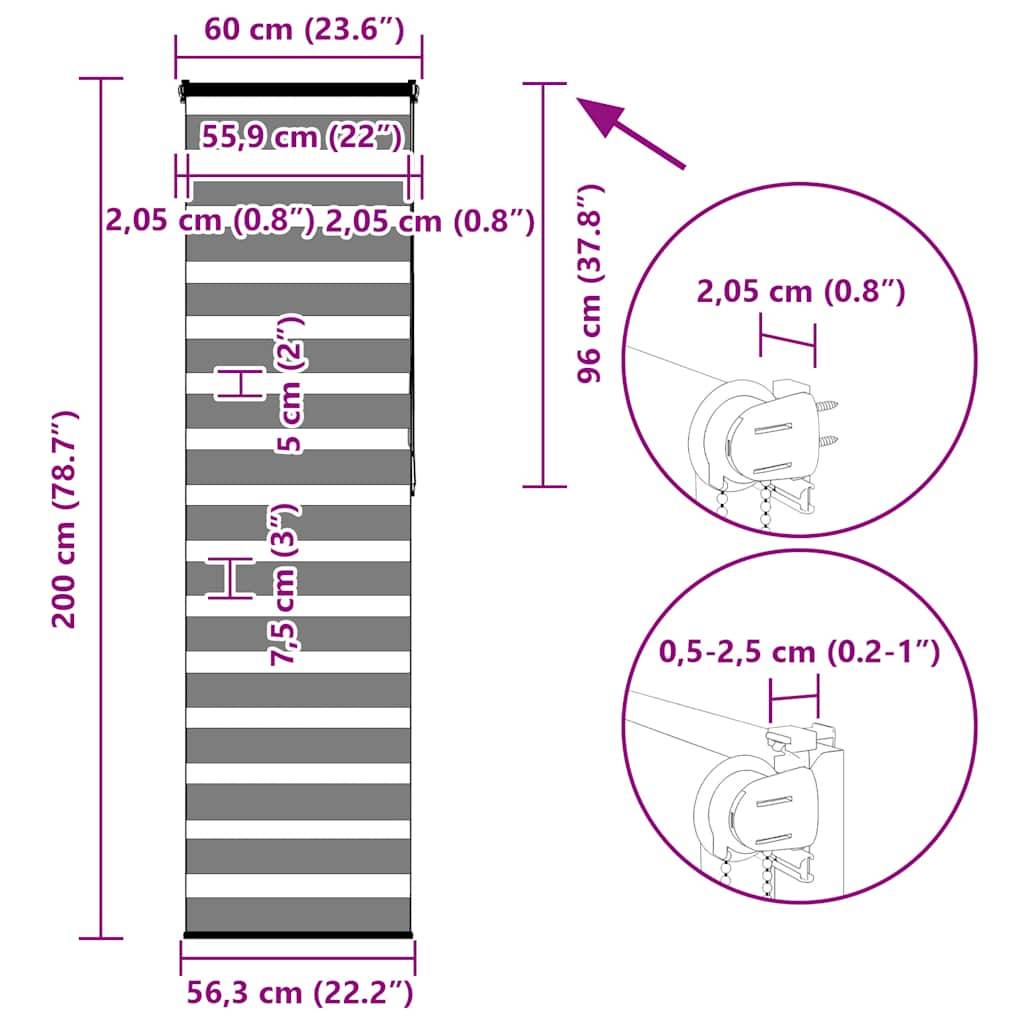 vidaXL Zebrarollo Hellgrau 60x200 cm Stoffbreite 55,9 cm Polyester