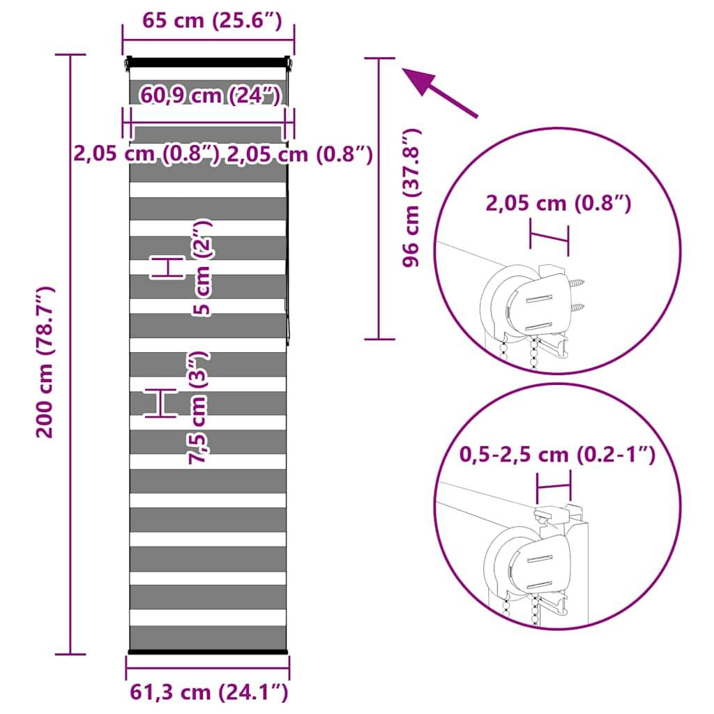 vidaXL Zebrarollo Hellgrau 65x200 cm Stoffbreite 60,9 cm Polyester