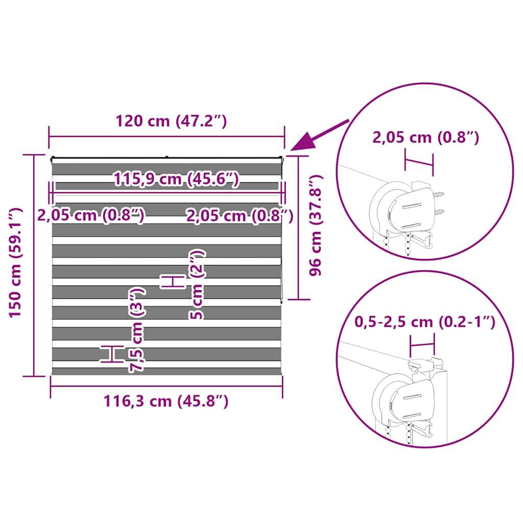 vidaXL Zebrarollo Schwarz 120x150 cm Stoffbreite 115,9 cm Polyester