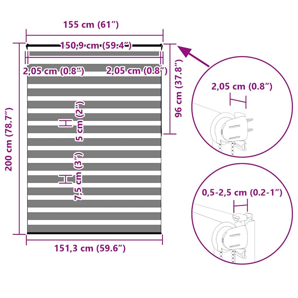 vidaXL Zebrarollo Schwarz 155x200 cm Stoffbreite 150,9 cm Polyester
