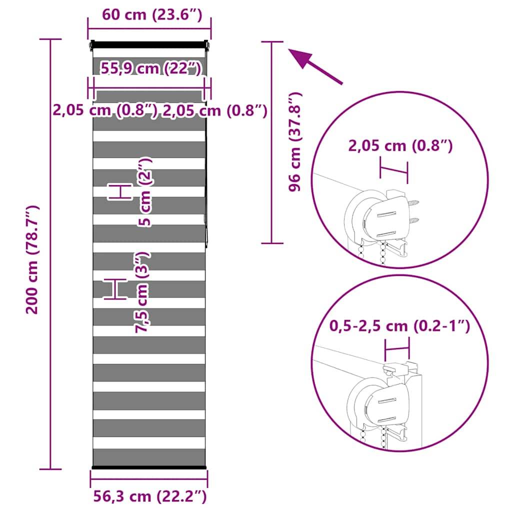 vidaXL Zebrarollo Weiß 60x200 cm Stoffbreite 55,9 cm Polyester