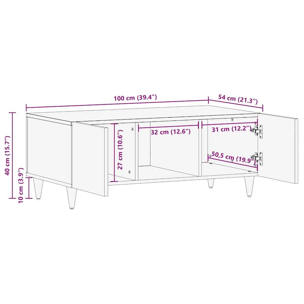 vidaXL Couchtisch Hellgrau 100x54x40 cm Massivholz Mango