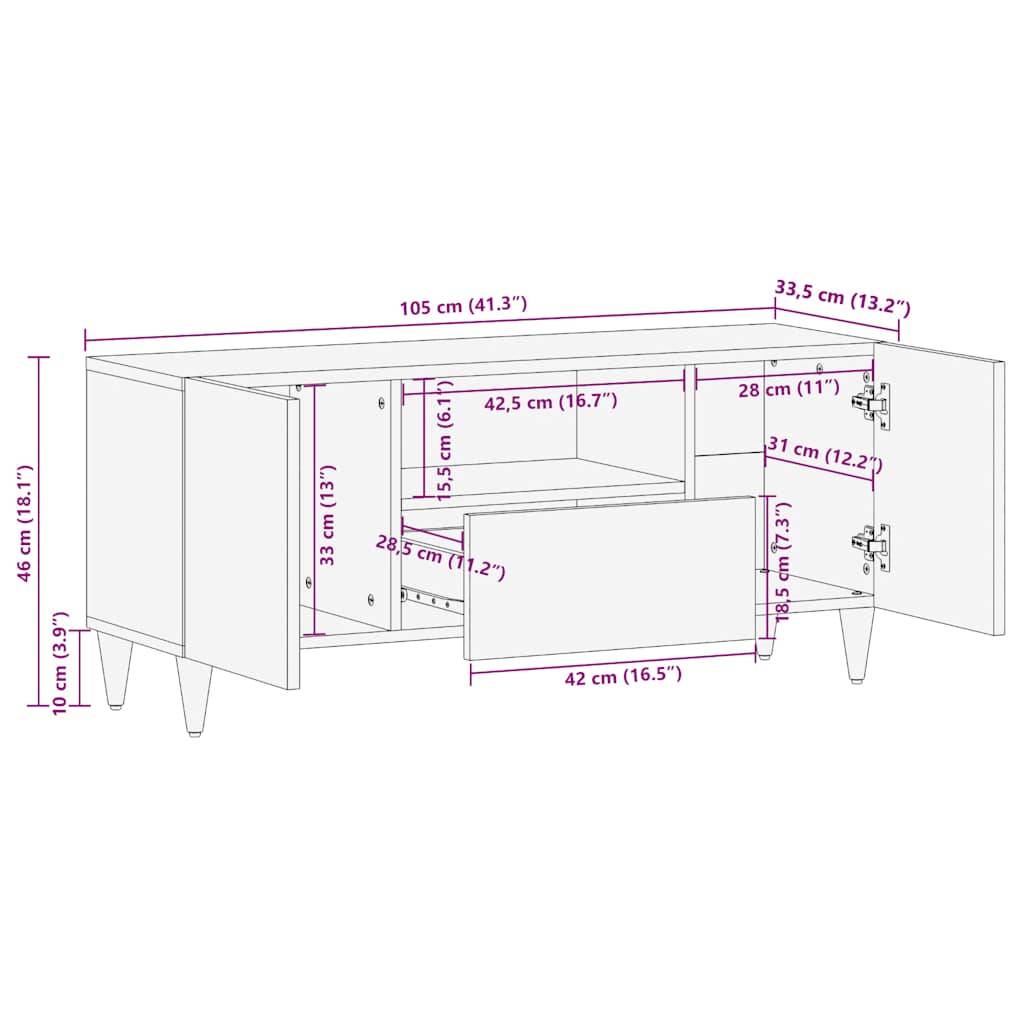 vidaXL TV-Schrank Hellgrau 105x33,5x46 cm Massivholz Mango