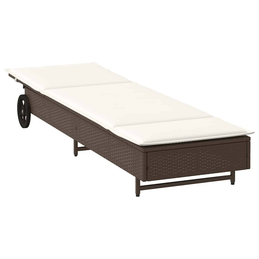 vidaXL Sonnenliege mit Rollen und Auflage Braun Poly Rattan
