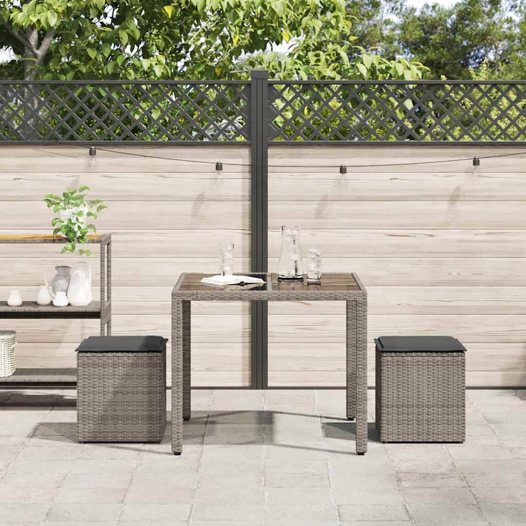 vidaXL Gartenhocker mit Kissen 2 Stk. Grau 40x40x43 cm Poly Rattan