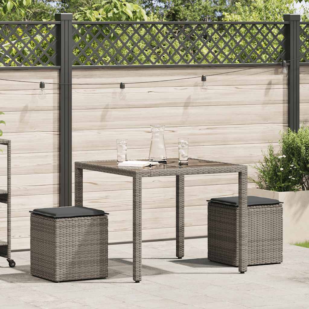 vidaXL Gartenhocker mit Kissen 2 Stk. Grau 40x40x43 cm Poly Rattan