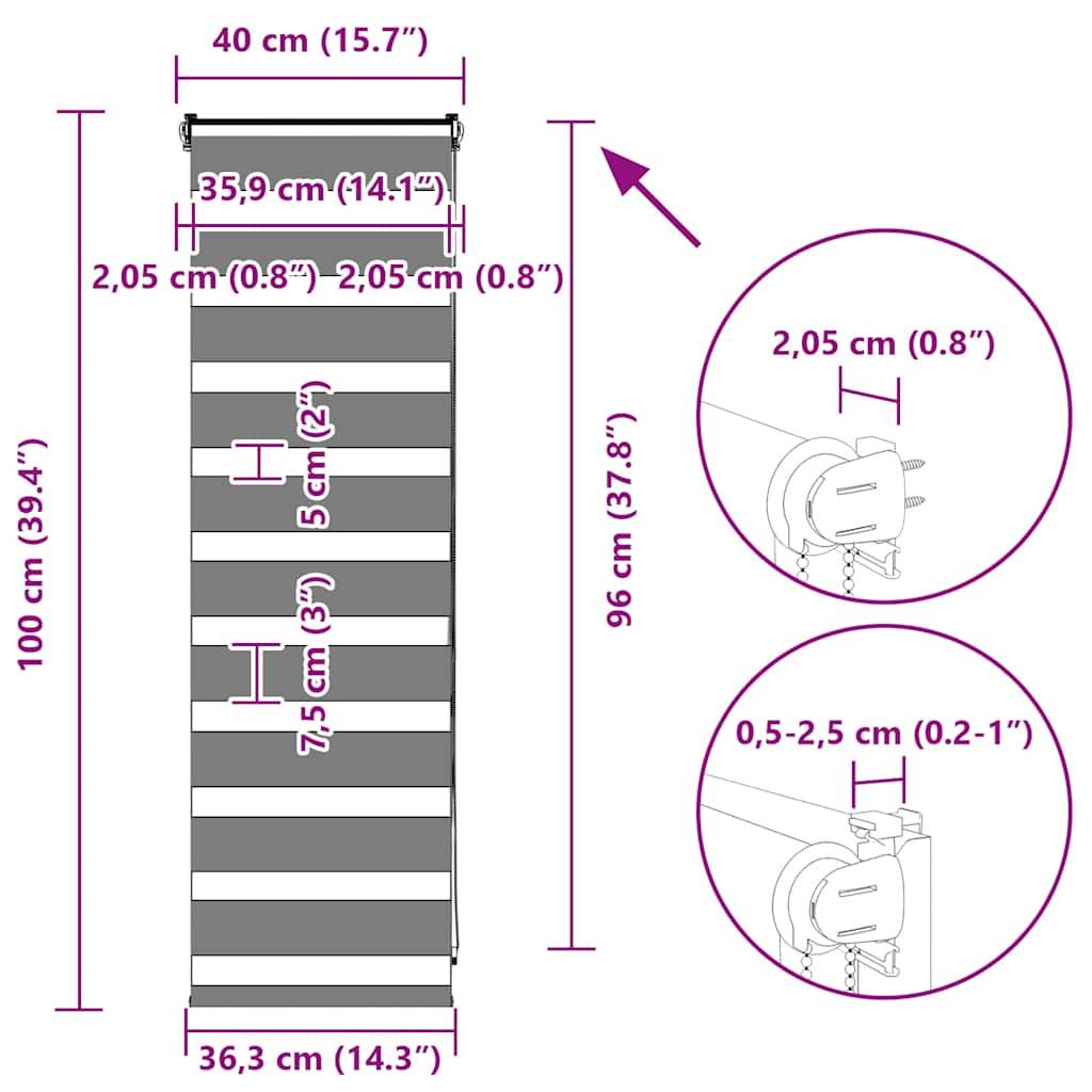 vidaXL Zebrarollo Schwarz 40x100 cm Stoffbreite 35,9 cm Polyester